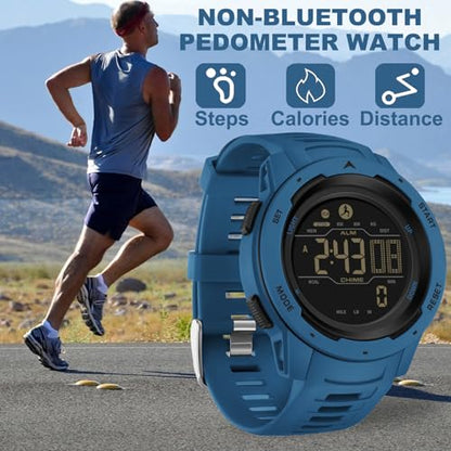 findtime Men's Digital Watch Waterproof Pedometer Watches Sport Watch Step Counter Calorie Military Watch with Stopwatch Alarm LED Backlight Countdown - color: blue