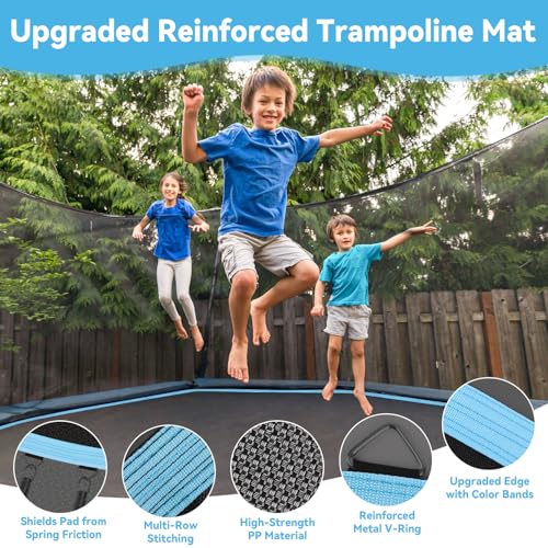 14ft Trampoline Mat Replacement 72/88 V-Hooks Standard & Upgraded with Pad-Protecting Edge, Fits 5.5-7.0in Springs (88 V-Hooks Upgraded)