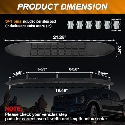 Nerf Bar Replacement Pads for 3" Round Tubes with 5 Holes, 21" X 3"(19.48" Outer Hole Spacing) – Durable Non-Slip Replacement Step Pad Set of 4, Easy Installation——Verify Tube Size & Hole Spacing! - size: xng-23