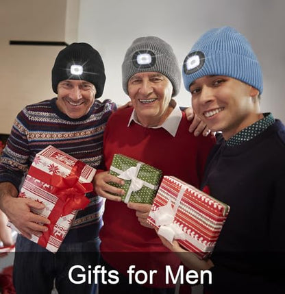MELASA Winter Fleece Lined Beanie with The Light, Warm Gifts for Men Dad - color: Khaki Tie Dye