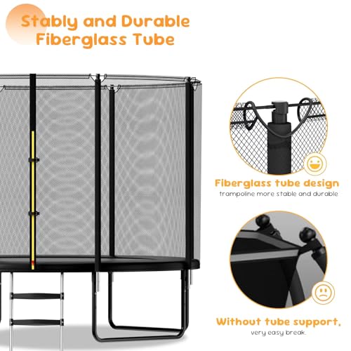 Trampoline Outdoor 8FT 10FT 14FT, Recreational Trampolines with Enclosure and Ladder, Anti-Rust Trampolines for Kids and Adults, ASTM Approval - size: 10FT