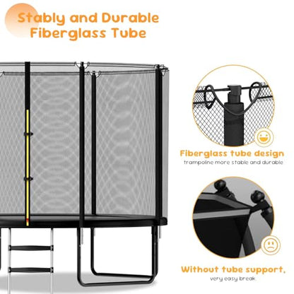 Trampoline Outdoor 8FT 10FT 14FT, Recreational Trampolines with Enclosure and Ladder, Anti-Rust Trampolines for Kids and Adults, ASTM Approval - size: 10FT
