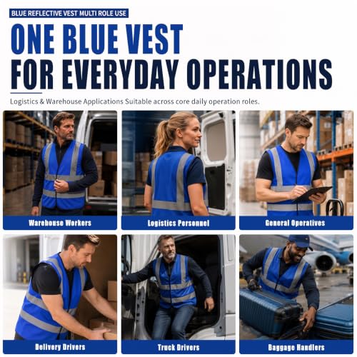 AYKRM 12 colour High visibility viz vest hi vis viz reflective work construction safety vest (XS-8XL) - color: Blue, size: X-Large
