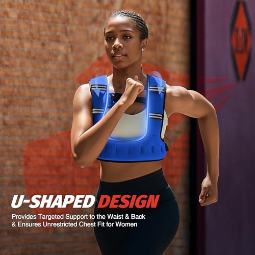 ZELUS Weighted Vest for Women & Men, U-Shaped Running Vest with Arm Pocket - color: Blue, size: 8LB