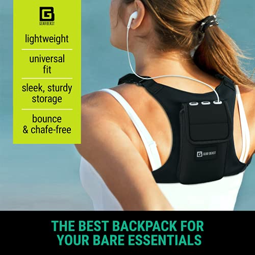 Gear Beast Running Backpack Unisex - Running Vest for Jogging, Hiking and Cycling - Compatible with Most Smartphones, Black