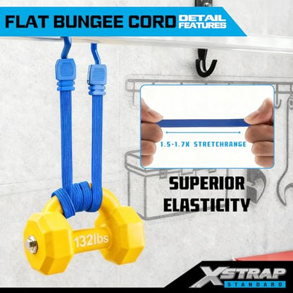 XSTRAP STANDARD 2 Pack Heavy Duty 77in Flat Bungee Cords with Hooks - color: Blue