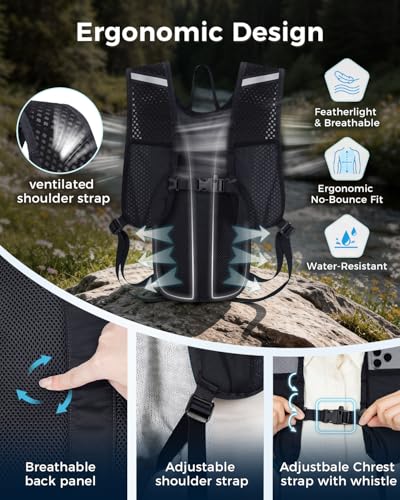 Blue Quartz Hydration Backpack with 2L Water Bladder, Hiking Water Pack with Insulated Compartment for Women Men, Lightweight Running Hydration Vest with Phone Pocket for Cycling, Biking - color: Black