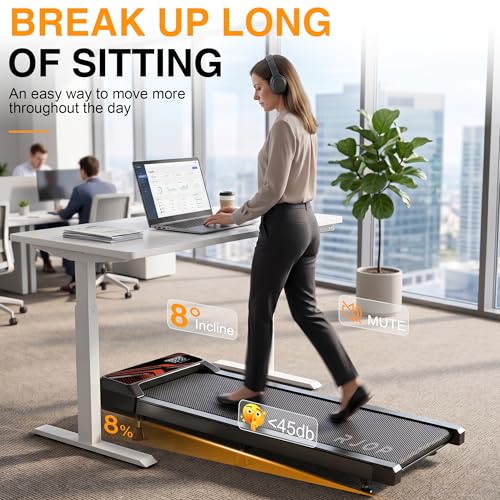 RJOP 2.5HP Walking Mat with Incline Pad, Under Desk Treadmill for Home Gym | Walking Running Pad with Remote, 3 in 1 Low Noise Small Mini Portable Treadmill with LED Screen, 270lbs Capacity