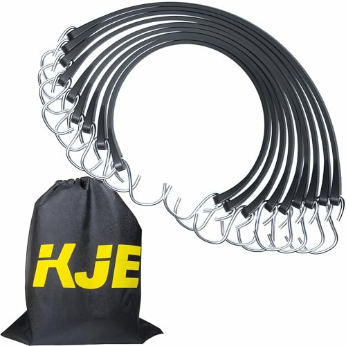 KJE 20Pack 21" Rubber Bungee Cords with S Hooks - Quality EPDM, Heavy Duty Black Bungee Straps, Ideal for Outdoor Tie Downs, Securing Tarps, Canvases, Cargo in Cold Hot Climates - size: 21"(L)-20Pcs