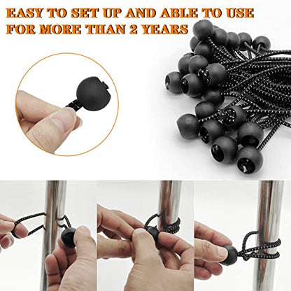 50 Pack 6 Inch Bungee Cords，Bungee Balls, Bungee Cords with Balls,Elastic String Ties for Camping, Tents, Tarp, Canopy Shelter, Wall Pipe,Holding Wire and UV Resistant,Tarp tie Down