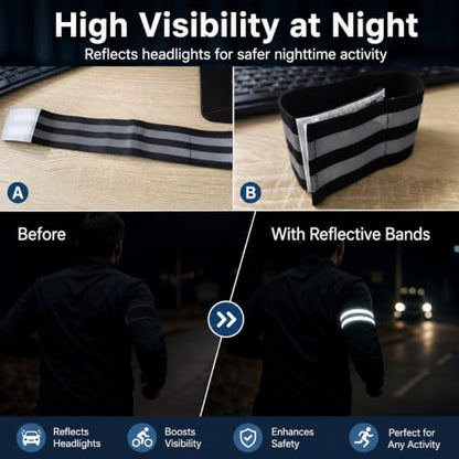 2 PCS Ultra-Reflective Arm Bands Leg Straps for Cycling Adjustable Elastic Safety Wristband for Running Jogging Motorcycle Night Visibility Gear Unisex Black - color: Black