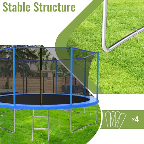 ACWARM HOME 10FT/12FT/14FT Trampoline for Kids and Adults - Outdoor Trampoline with Safety Net - Anti Rust - ASTM Approved - Blue