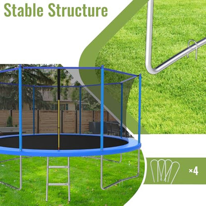 ACWARM HOME 10FT/12FT/14FT Trampoline for Kids and Adults - Outdoor Trampoline with Safety Net - Anti Rust - ASTM Approved - Blue
