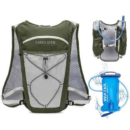 Carey Sten Lightweight Hydration Backpack Running Vest with 1.5L Water Bag - color: olive