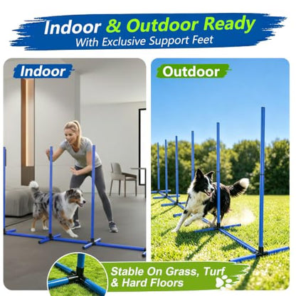 6 Weave Poles or 2 Hurdle Dog Agility Set, Indoor & Outdoor - color: Blue Weave Poles 6