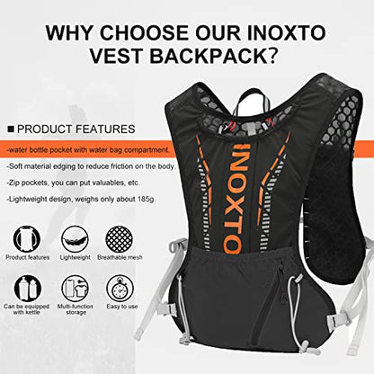INOXTO Running Hydration Vest Backpack,Lightweight Insulated Pack with 1.5L Water Bladder Bag Daypack for Trail Hiking Running Cycling Race Marathon for Women Men - color: Back orange