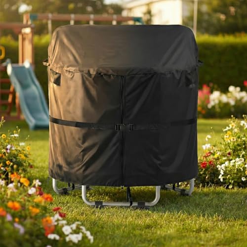 55" Trampoline Cover, Round Waterproof Outdoor Trampoline Cover for Kids, Windproof Weather Protection, Anti-Pooling, UV Resistant 420D Oxford