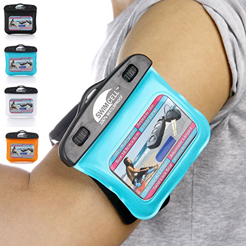 SwimCell Waterproof Key Pouch for Swimming with Armband & Lanyard - Blue - color: Blue, size: Key Case 3 x 4 inches