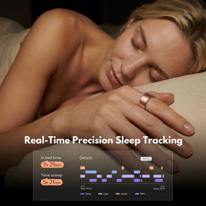 Smart Ring Health Tracker 5ATM Waterproof Sport Ring Exclusive Vibration Alerts Titanium Blood Oxygen/Sleep/Emotional Management Women Cycle Prediction Compatible with iOS/Android Sunlight Gold 11.5 - color: Sunlight Gold, size: 11.5
