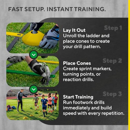 Agility Ladder Set, 12-Rung Speed Ladder + Training Cones, Soccer Training Equipment, Footwork Drills Kit, Speed & Agility Equipment, Football Practice Equipment, Basketball Gear - color: Yellow and Green