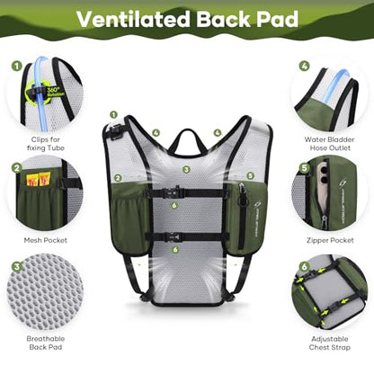 Maelstrom Hydration Backpack with 2L Water Bladder,Lightweight Running Vest - color: Army Green