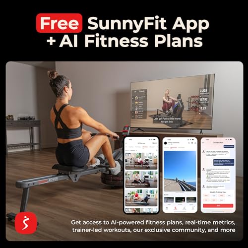 Sunny Health & Fitness Premium Water Rower w/Intensive Dynamic Real-Time Resistance, 300 LB Capacity Flip-able Rowing Machine for Home Training, Optional Free SunnyFit App Connection - color: Grey