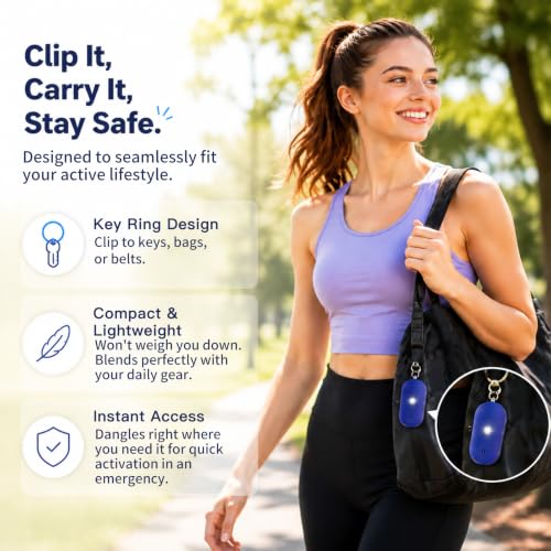 Personal Safety Alarm for Women, 130dB Rechargeable Keychain Alarm with Dual Speakers, LED Strobe Light, Low Power Indicator and USB-C Charging, (Blue) - color: Blue