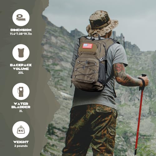 Maelstrom Lightweight Hydration Hiking Backpack with 2L/3L Water Bladder - color: 4.Khaki, size: 2L Bladder