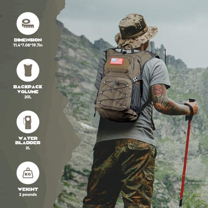 Maelstrom Lightweight Hydration Hiking Backpack with 2L/3L Water Bladder - color: 4.Khaki, size: 2L Bladder