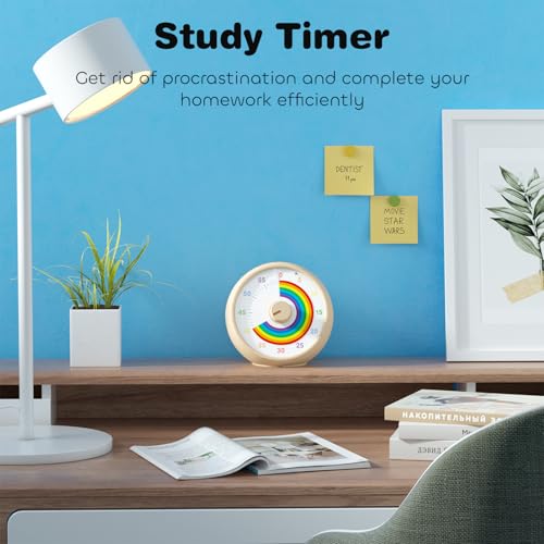 Visual Timer for Kids, 60-Minute Countdown Timer for Classroom Office Kitchen, Desk Timer Kids Time Management Tools with Silent Operation, Pomodoro Time Rainbow Pattern(Khaki) - color: Khaki