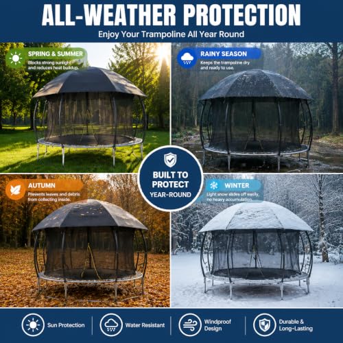 10FT 12FT 14FT 15FT 16FT Dome Trampoline Canopy Cover for Backyard Trampolines, 600D Heavy-Duty Waterproof Fabric with Taped Seams, Curved Roof Design Prevents Water Pooling - size: 12FT