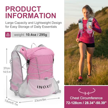 IX INOXTO Running Vest Hydration Backpack, Lightweight Running Backpack Hydration Pack with 1.6L Water Bladder Daypack for Trail Running Hiking Cycling Race Marathon for Women Men - color: Pink