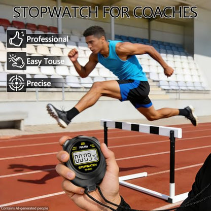 Stopwatch Timer with Countdown, Simple Operation Digital Stop Watch for Sports, Countdown-Alarm Button-Sound, AAA Battery Included (Black)