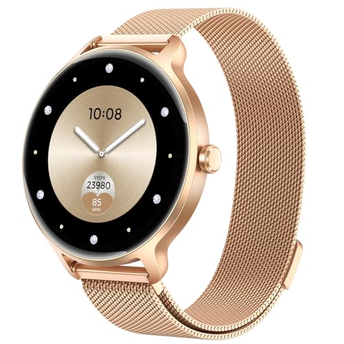 Smart Watch for Women, 1.27" AMOLED Screen Smartwatch with Answer/Make Call for iPhone/Android/Samsung, Fitness Tracker with 120+ Sport Modes, Heart Rate/Sleep/Health Monitor, IP68 Waterproof, Gold - color: Gold
