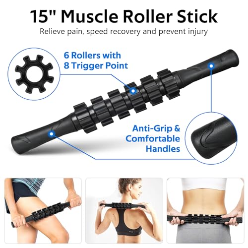 7 in1 Foam Roller Set for Deep Tissue Muscle Massager - Back Roller - color: Black Blue