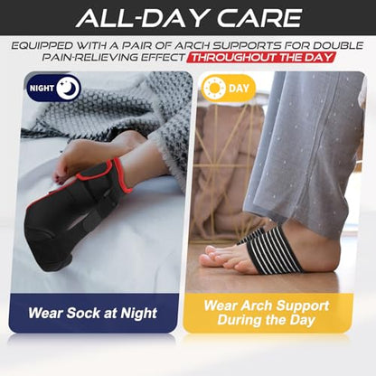 Plantar Fasciitis Night Splint Sock: Soft Plantar Fasciitis Brace with Arch Support for Sleeping Achilles Tendonitis Foot Drop Heel Pain - Plantar Fasciitis Relief for Women and Men Black-Red (Medium) - color: Black Red-Medium