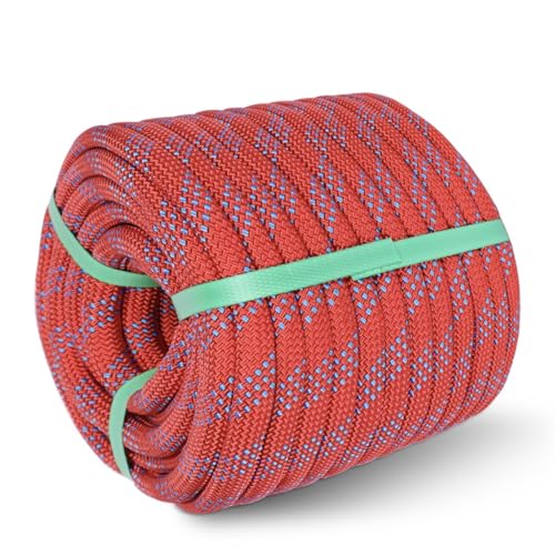 1/2in x 150ft Double Braided Arborist Rigging Rope, 48 Strands Polyester 8000LBS Heavy Duty Climbing Bull Rope for Tree Swing Rappelling Rescue Camping - size: 1/2in x 150ft, style: Red