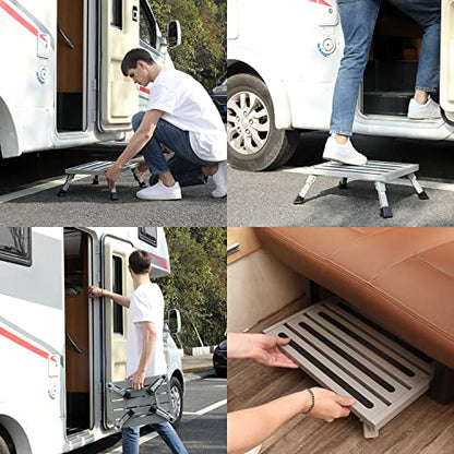 Homeon Wheels Large RV Step Stool, Adjustable Aluminum Folding Platform, Sliver - color: Silver
