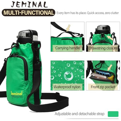 JEMINAL Water Bottle Sling Crossbody Bag with Strap, Small Cross Body Sling with Pockets for 20-40 oz Water Bottle, Keys, Cash, Phone - color: Green