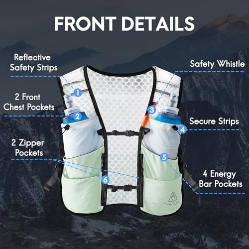 Haimont 5L Trail Running Hydration Vest with Soft Flasks - color: Green, size: Large