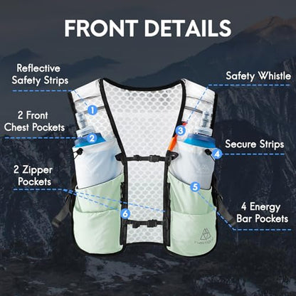 Haimont 5L Trail Running Hydration Vest with Soft Flasks - color: Green, size: Large