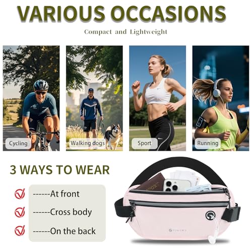 Slim Running Belt for Women Men Runners Fanny Packs With Phone Holder Hidden Pockets Exercise Waist Bag for Marathon Workout - color: Pink/T2085