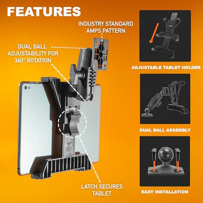 iBOLT TabDock BizMount AMPS Tablet Drill Base Mount 7-11" for Trucks