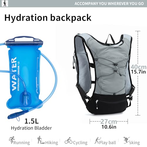 Lightweight Hydration Backpack, 1.5L Water Bag Running Vest - color: Grey