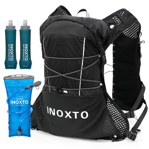 IX INOXTO Running Vest Hydration Backpack, Lightweight Running Backpack Hydration Pack with 1.6L Water Bladder Daypack for Trail Running Hiking Cycling Race Marathon for Women Men - color: Black