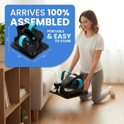 Under Desk Elliptical Machine, Electric Leg Exerciser for Seniors & Adults, Quiet Portable Seated Pedal Exerciser with Remote Control, LCD Display, 12 Speed Auto & Manual Modes - color: black
