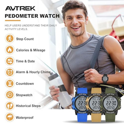 AVTREK Pedometer Watch for Walking Steps and Miles No Bluetooth/APP Needed - color: Coffee