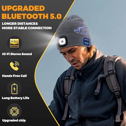 Keains Bluetooth Beanie with LED Light, Gifts for Men Women Dad Husband Him - color: Camouflage Yellow