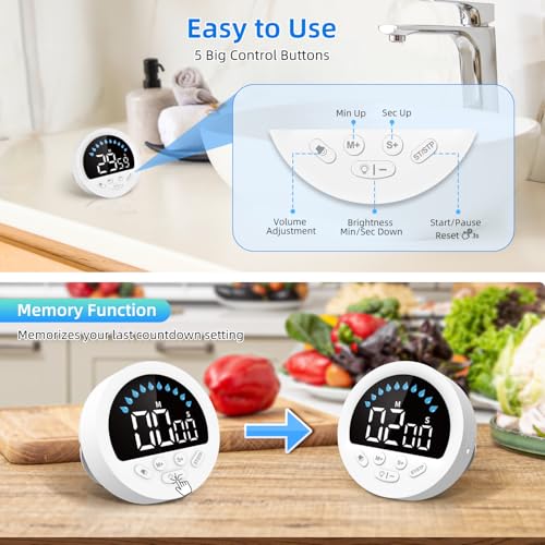 Waterproof Shower Timer for Bathroom Kitchen with Countdown Count-up, White