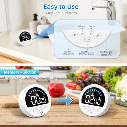 Waterproof Shower Timer for Bathroom Kitchen with Countdown Count-up, White